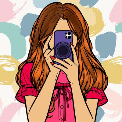 a realistic girl holding her phone taking pictures