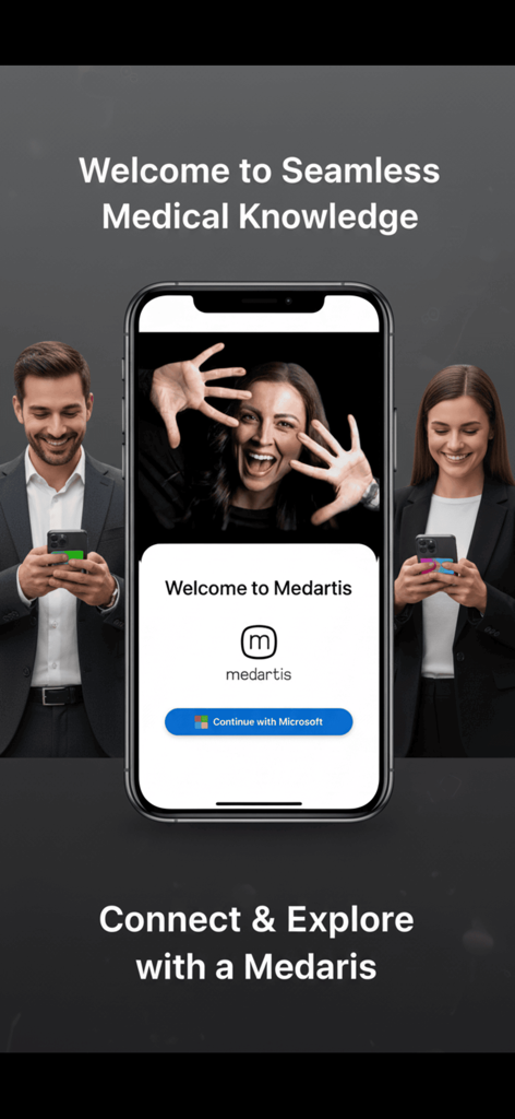 Medartis ONE Willkommensbildschirm für medizinisches Fachpersonal, der nahtlose medizinische Kenntnisse und orthopädische Ausbildung bietet