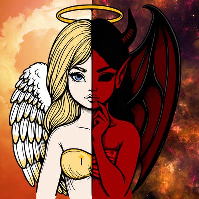 realistic angel half demon