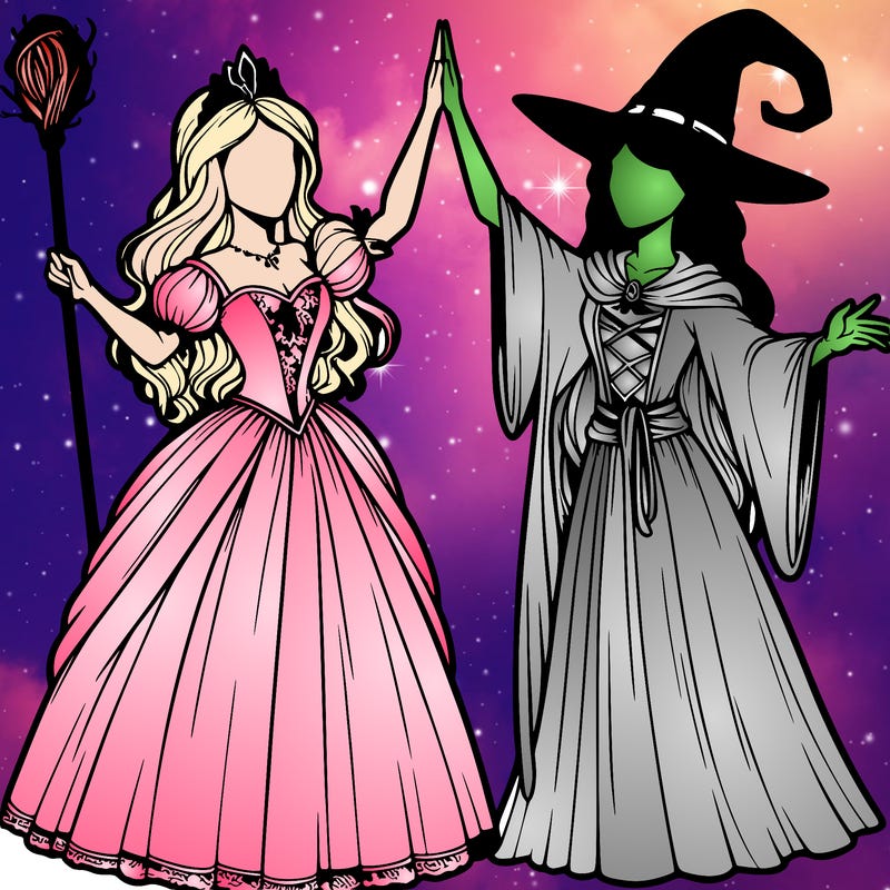detailed realistic split of a princess and a witch