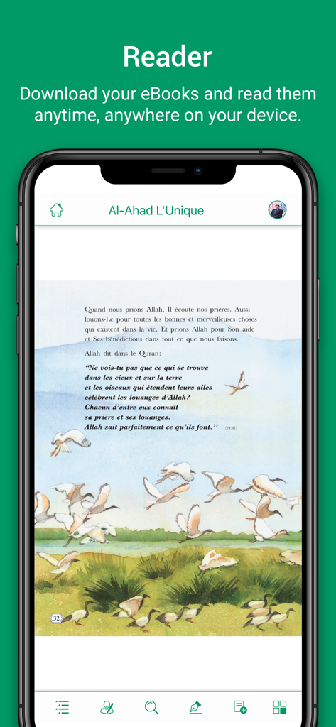The IIS Digital Curriculum - The IIS Digital Curriculum app eBook reader interface showing an illustrated religious story in French