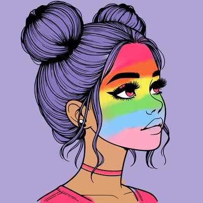 realistic girl with buns on the top of her head