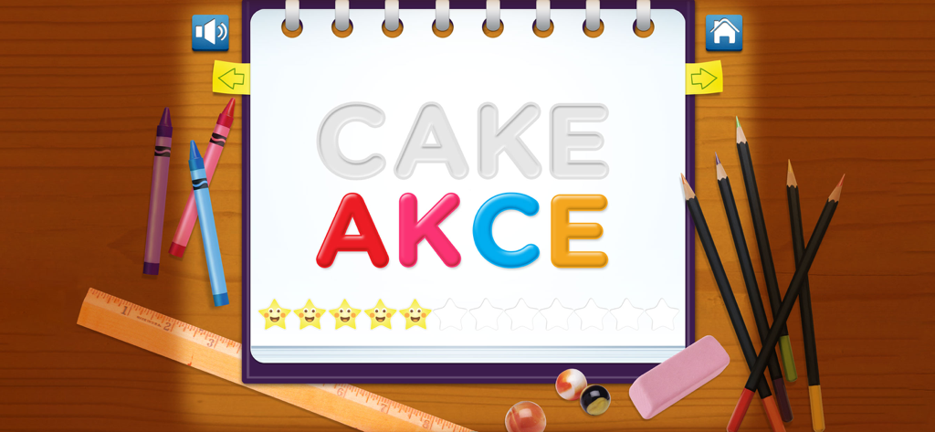Spell, Write and Read - A spelling activity in the Spell Write and Read app where kids match letters to form the word cake