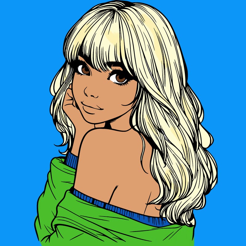 realistic girl with bangs looking over her shoulder