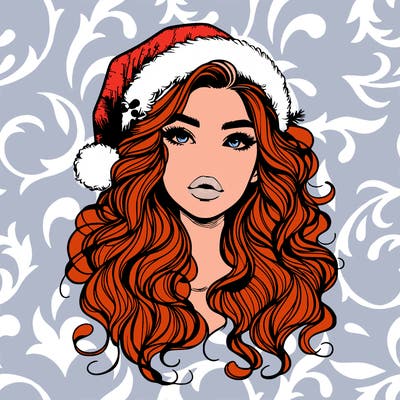 realistic christmas girl with wavy hair and lips