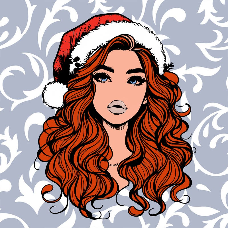 realistic christmas girl with wavy hair and lips
