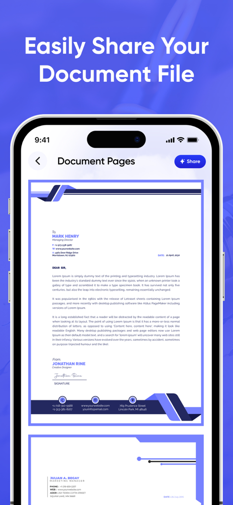 DigiSign - Sign PDF & Document - Oberfläche der DigiSign-App, die ein zur Freigabe bereites Dokument auf einem iPhone-Bildschirm zeigt