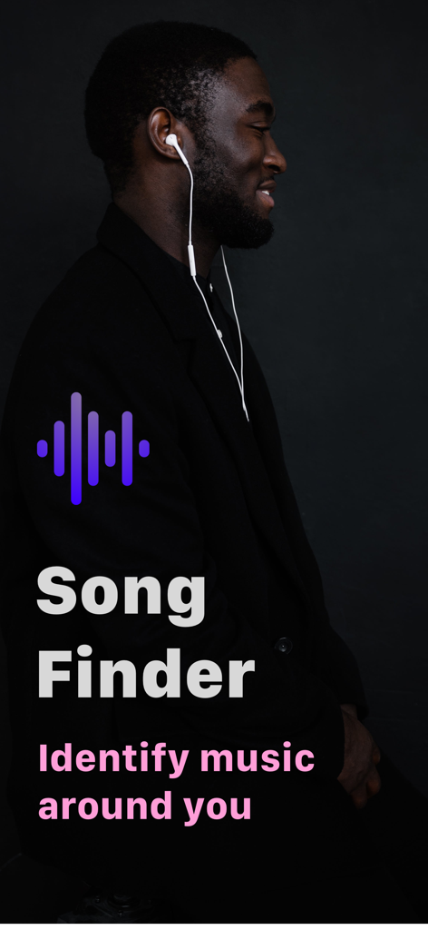 Man with headphones using the Music Identifier Song Finder app to identify music