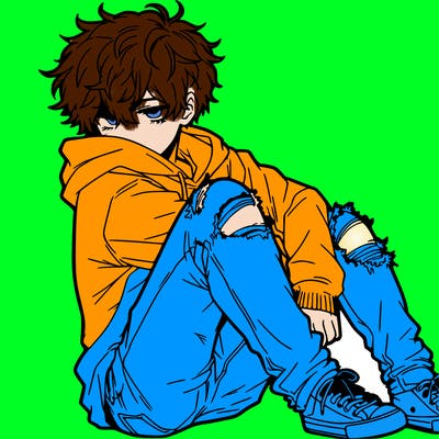 a male hoddie ripped jeans messy hair anime