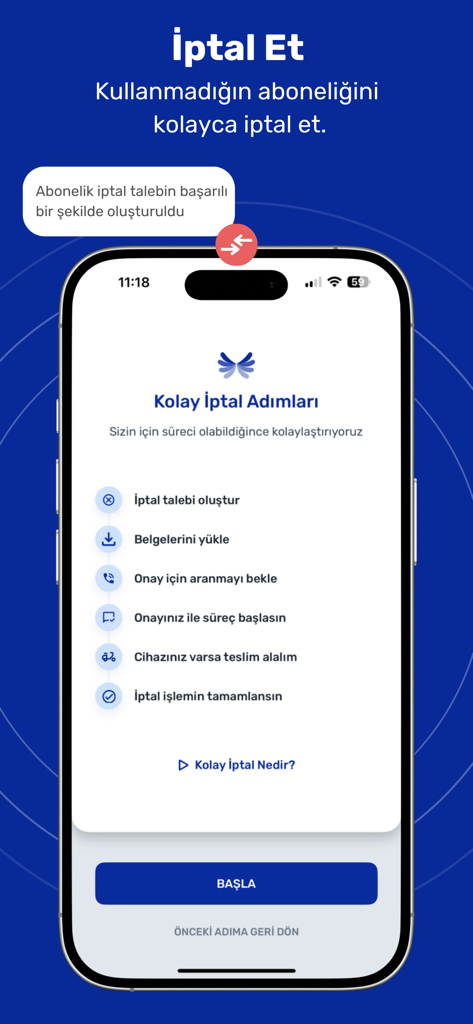 Abonesepeti Abonelik Yönetimi - Mobile screen showing the step-by-step process for easy subscription cancellation