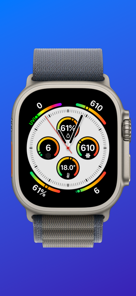 Air Quality Watch - Apple Watch face displaying indoor air quality metrics including CO2 and humidity complications