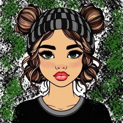 realistic girl with buns in her hair with a beanie on