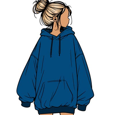 realistic girl with a oversized sweatshirt on and a bun