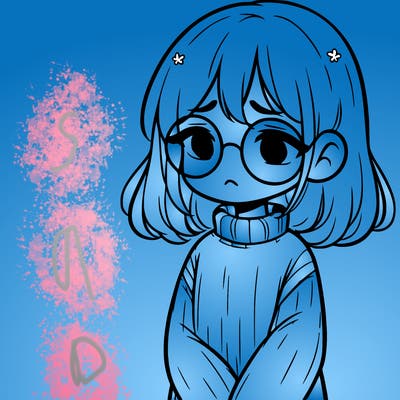 sad girl with glasses in a sweater