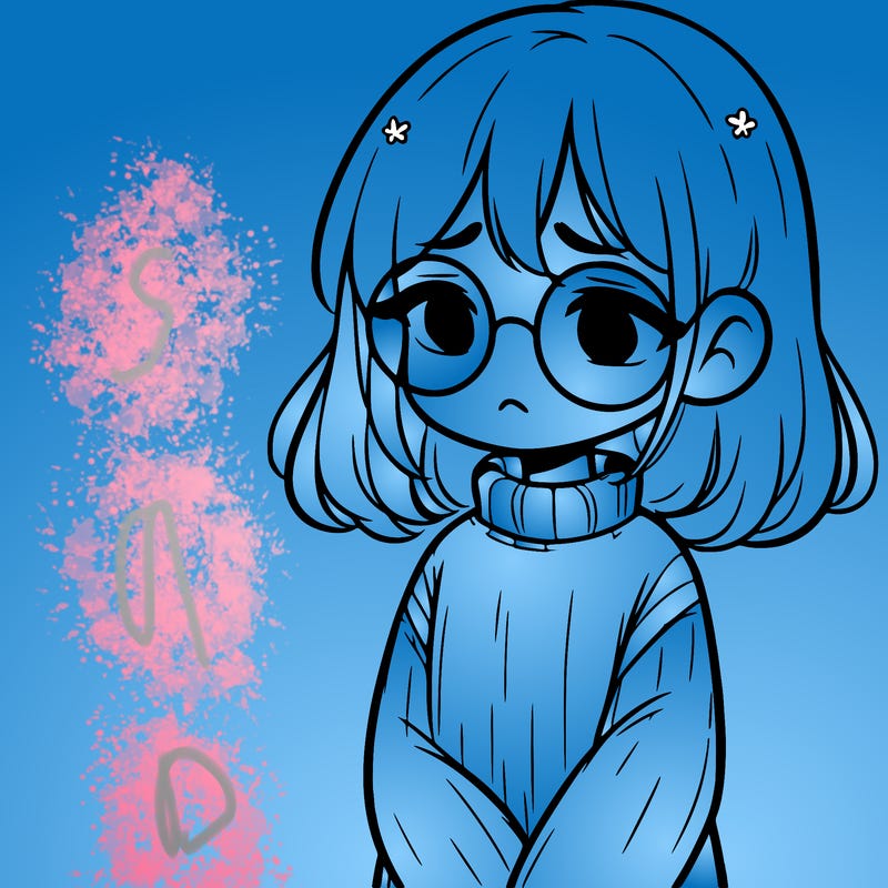 sad girl with glasses in a sweater
