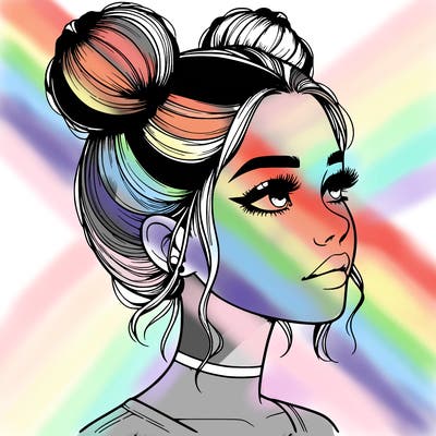 realistic girl with buns on the top of her head