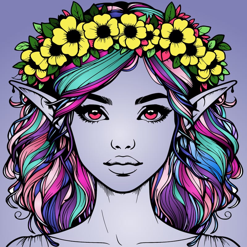 realistic female elf with flower crown