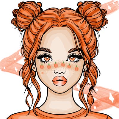 realistic girl with two buns in hair and lips