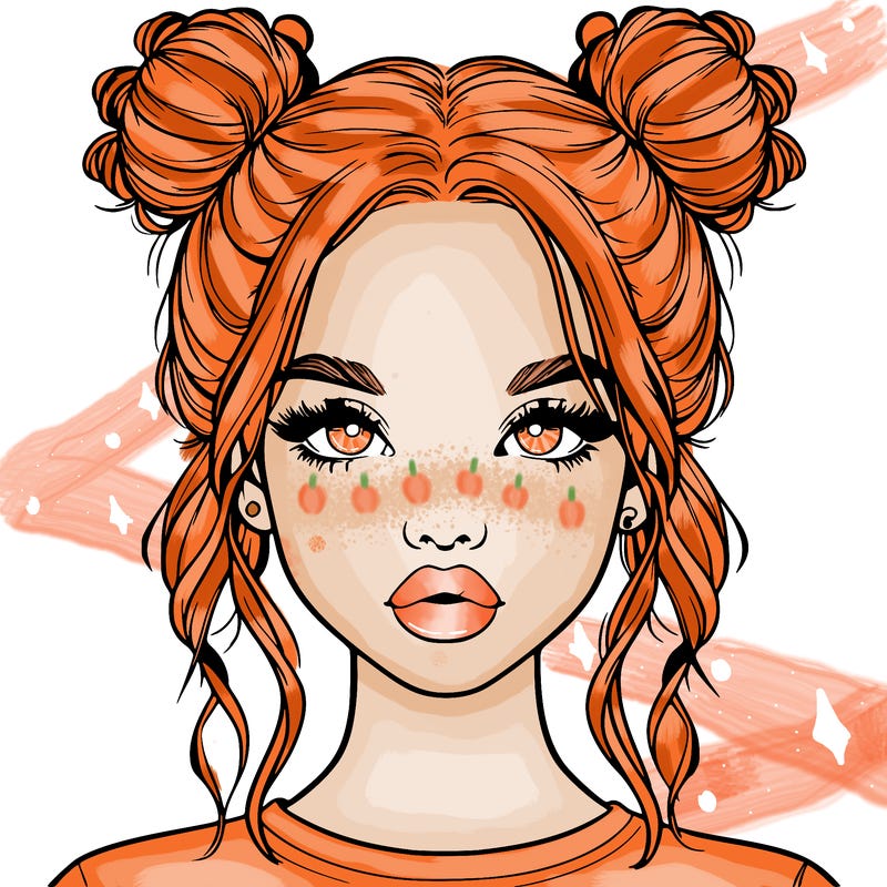 realistic girl with two buns in hair and lips