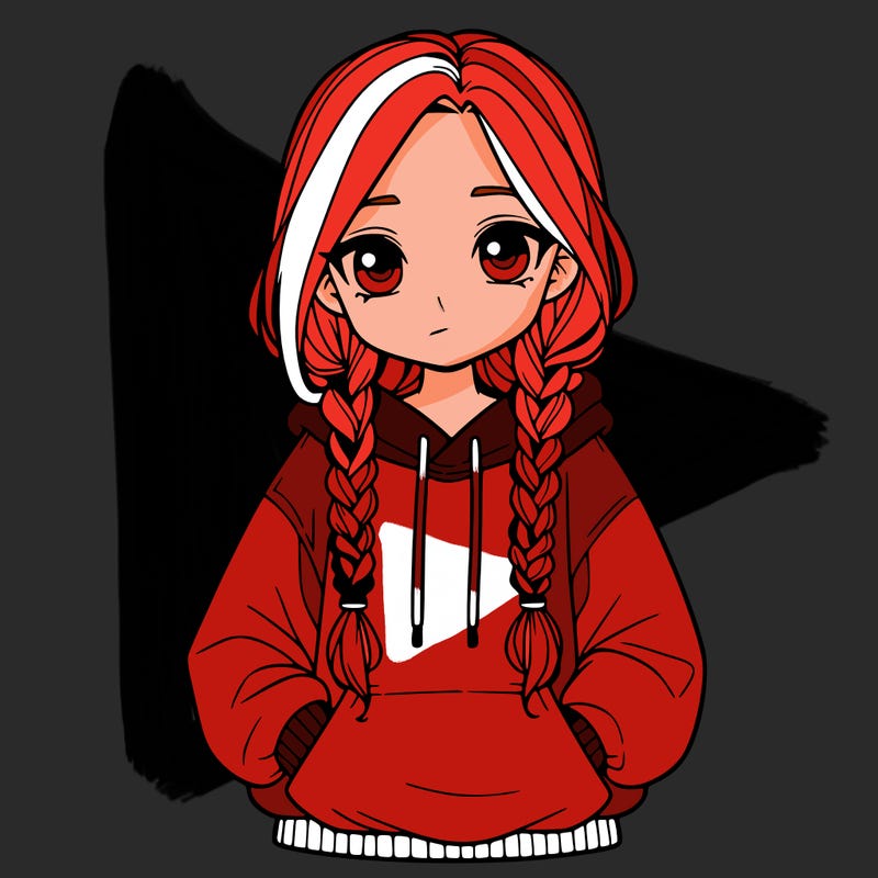 a realistic girl with a oversized hoodie and she has braids