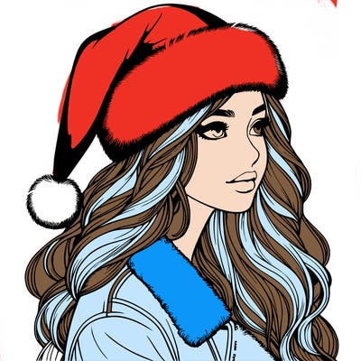 realistic girl in santa hat