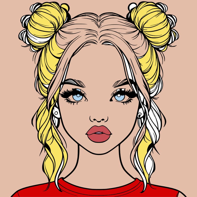 realistic girl with two buns in hair and lips