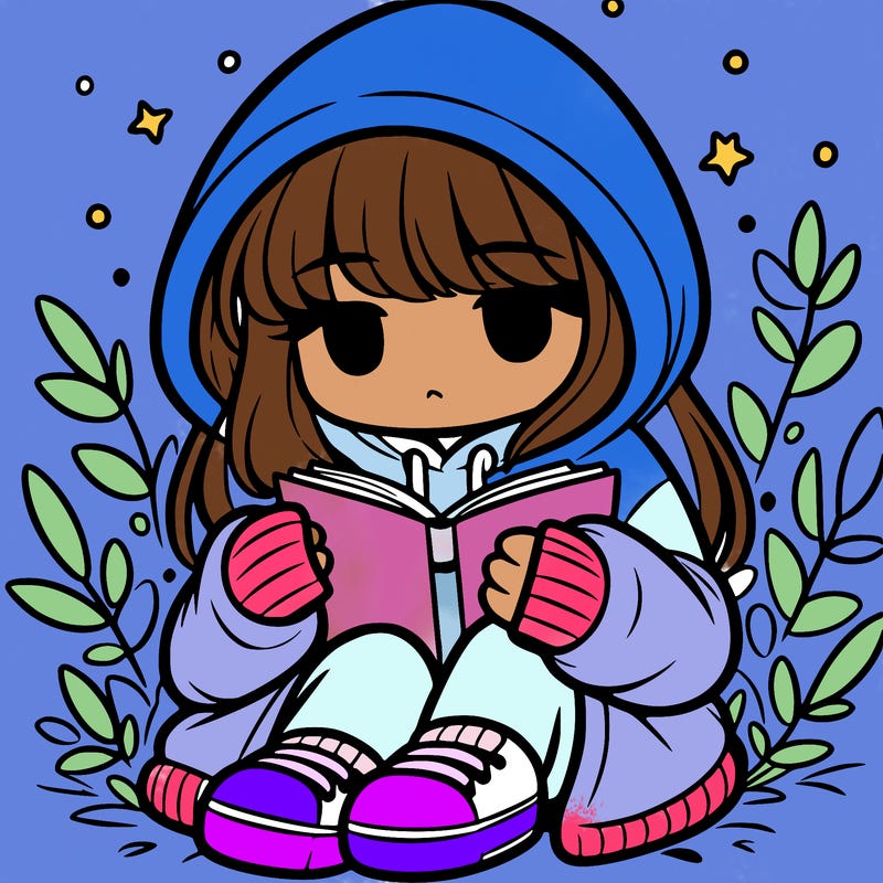 girl in oversized hoodie reading a book