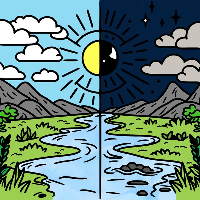 river split with one side day and one side night