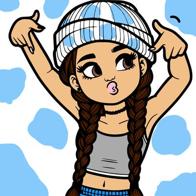 realistic teenage girl with braids and a beanie and crop top doing 🫶🏼