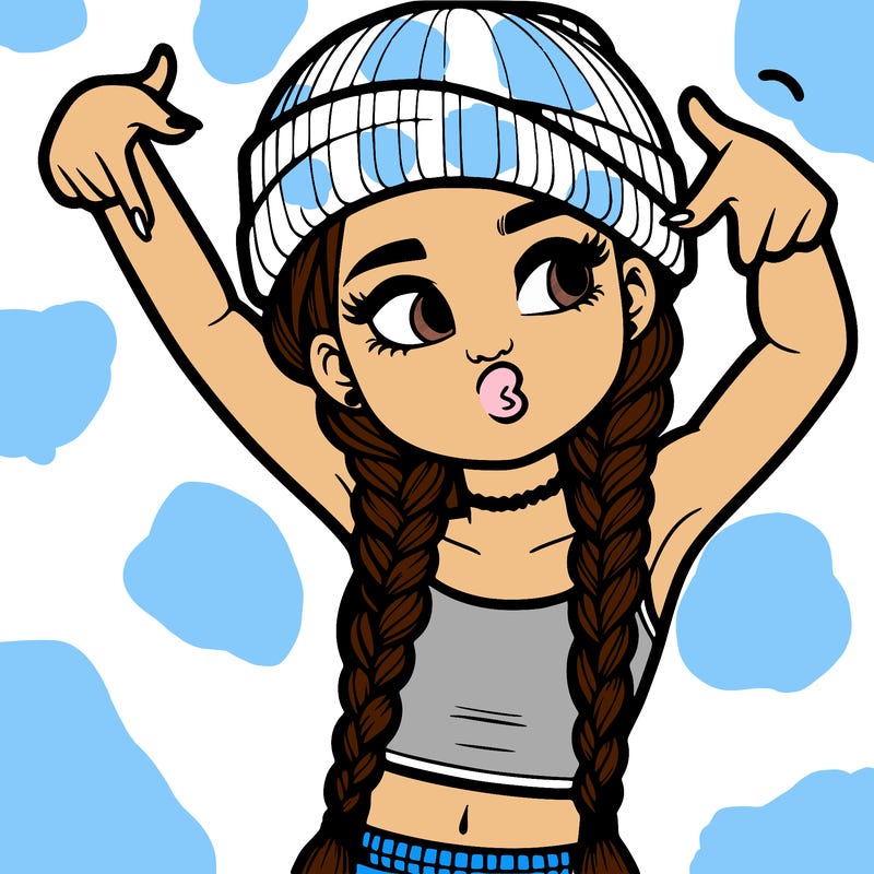 realistic teenage girl with braids and a beanie and crop top doing 🫶🏼