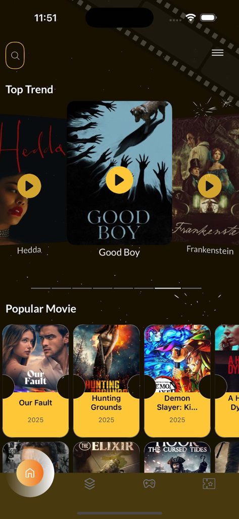 Interface of the Read Progre app showing top trending and popular movies with posters and play buttons