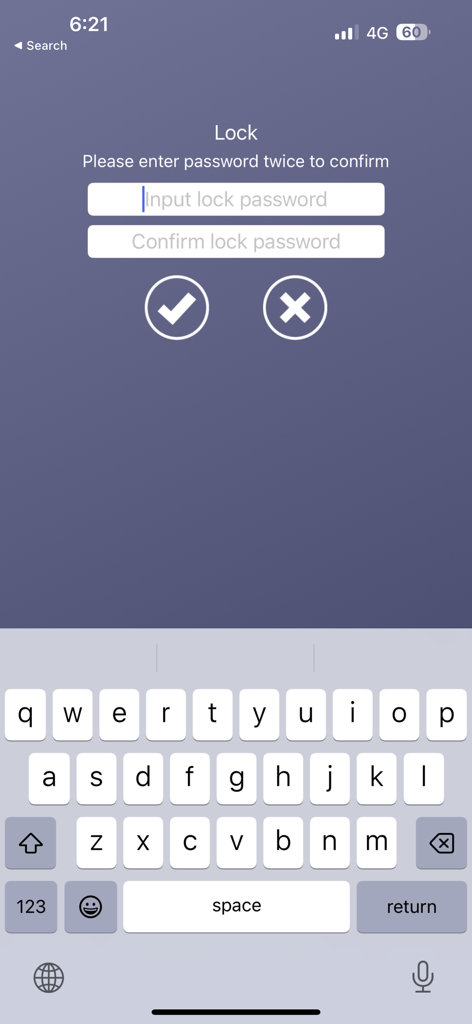 PhotoFast ONE - Pantalla de configuración del bloqueo de contraseña en la aplicación PhotoFast ONE