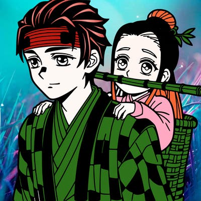 tanjro with nezuko on his back