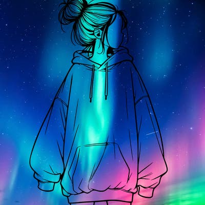 realistic girl with a oversized sweatshirt on and a bun