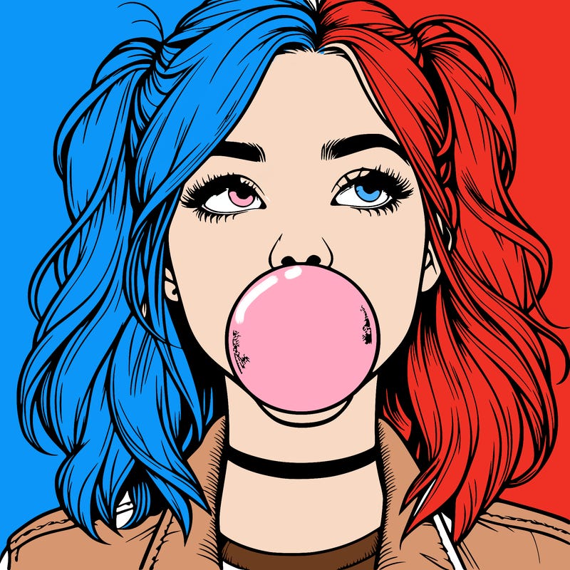 realististic girl blowing bubble -gum