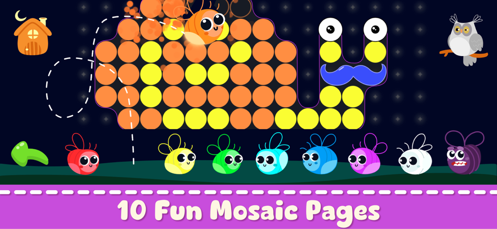 Coloring Games Kids・Babies 2-6 - Uma atividade interativa de colorir mosaico de um aplicativo educacional para crianças com personagens coloridos feitos de pontos