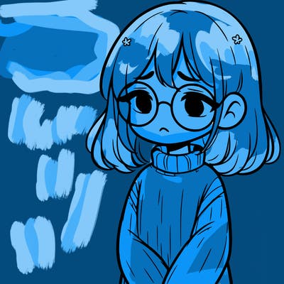 sad girl with glasses in a sweater