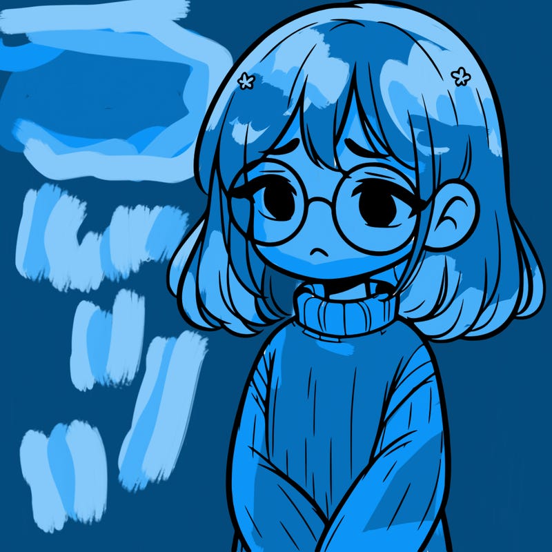 sad girl with glasses in a sweater