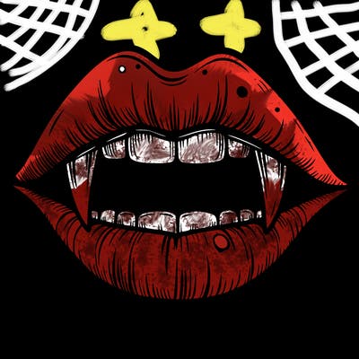 lips with vampire teeth