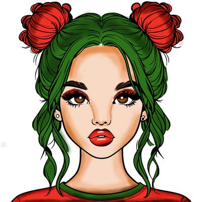 realistic girl with two buns in hair and lips