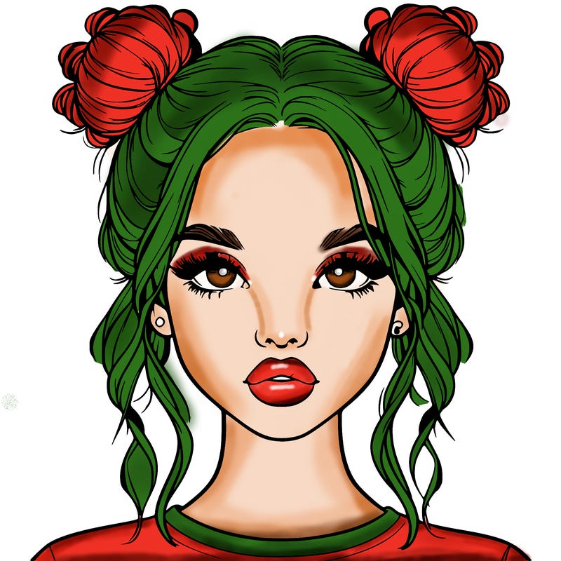 realistic girl with two buns in hair and lips