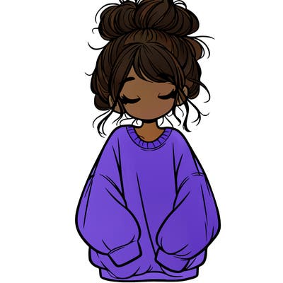 girl with baggy sweatshirt and messy bun