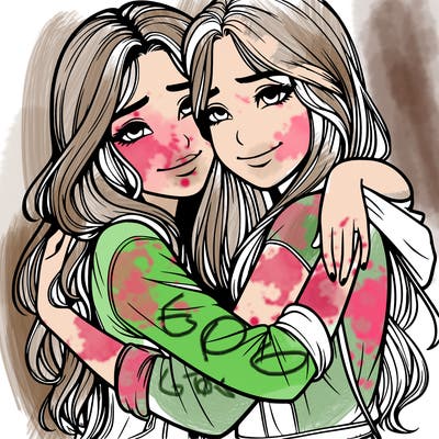 realistic girls hugging