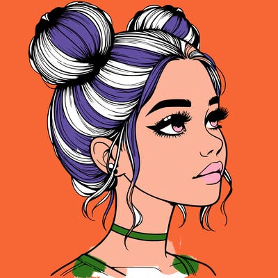 realistic girl with buns on the top of her head