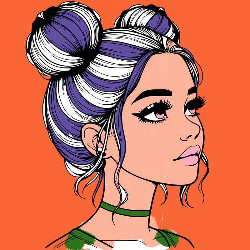 realistic girl with buns on the top of her head