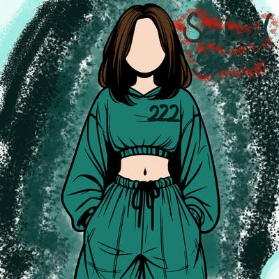 realistic girl faceless with baggy pants and a crop top