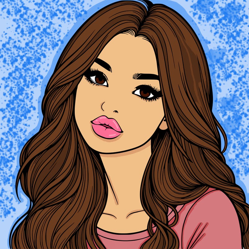 realistic girl with hair on her hair and lips