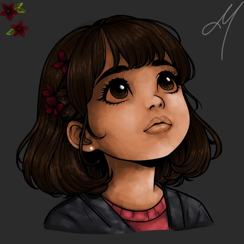 realistic girl looking up