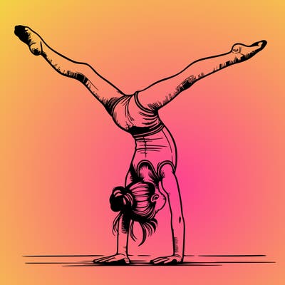 realistic gymnastic hand stand girl in four splits