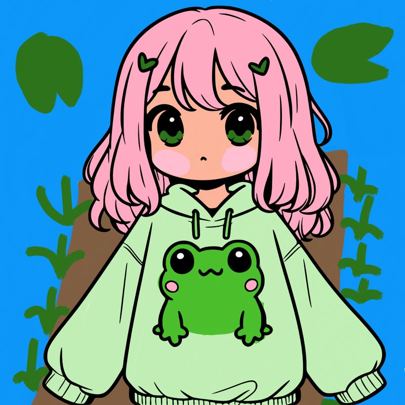 girl wearing frogging sweatshirt